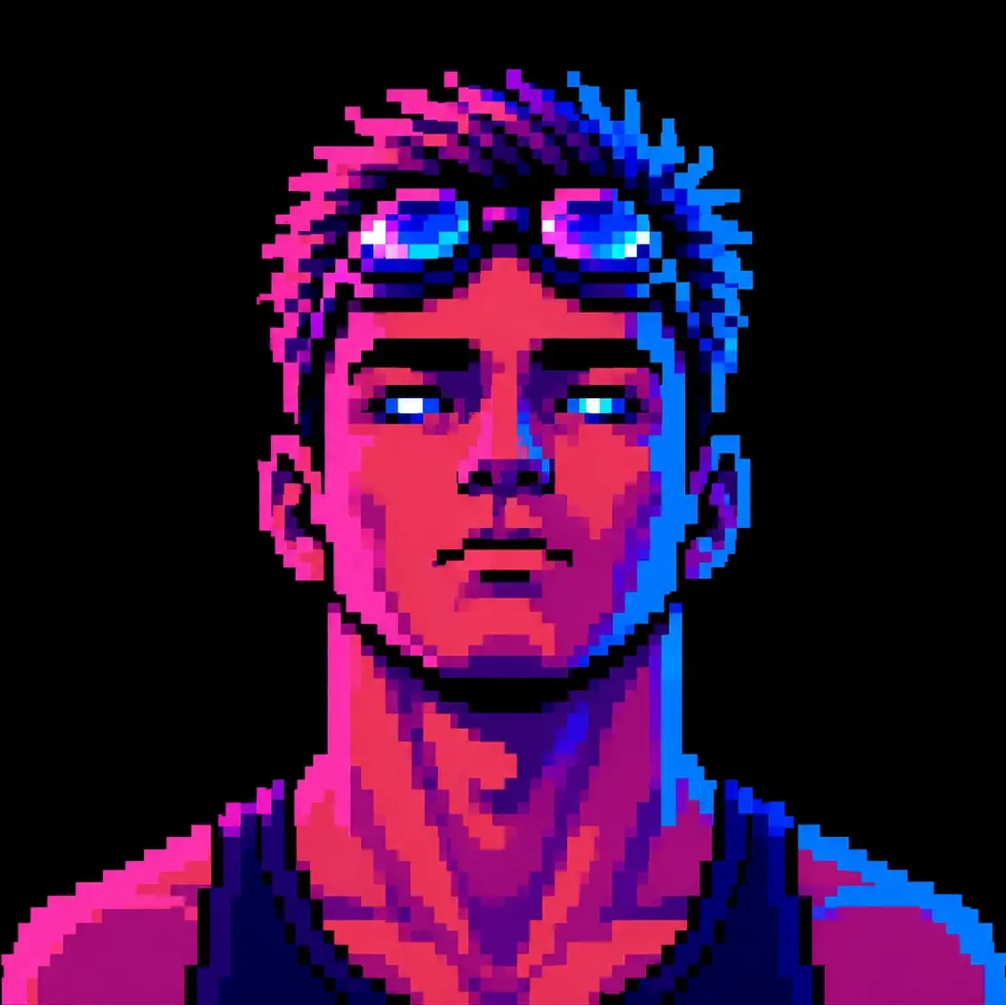a pixel art portrait image of a swimmer