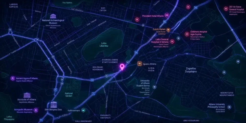 a map of a part of central athens