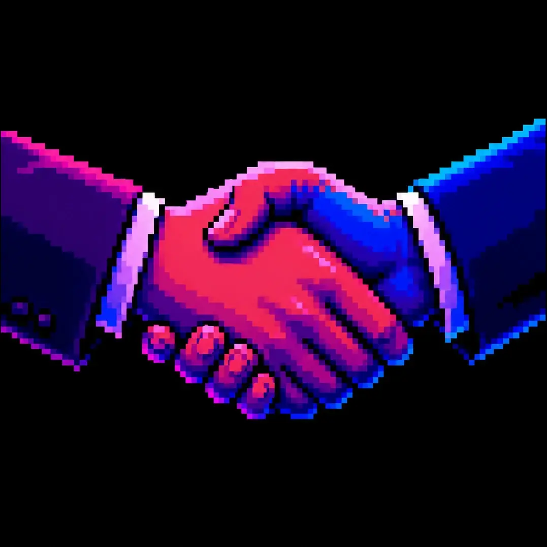 retro-like pixelated image of a handshake