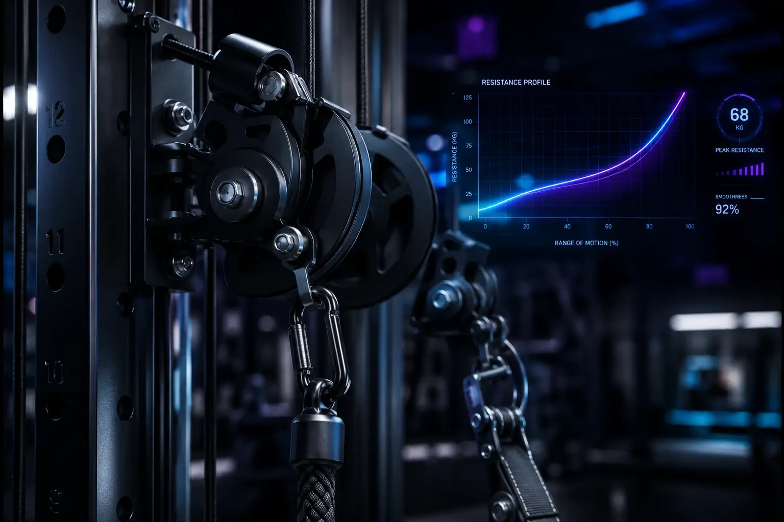 a pulley with a hook on a machine with a graph next to it